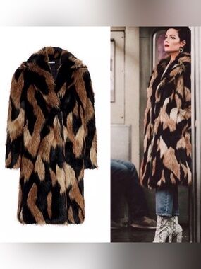 NWOT Alice + Olivia Yetta Faux Fur Coat In Black Medium Brown. Size S